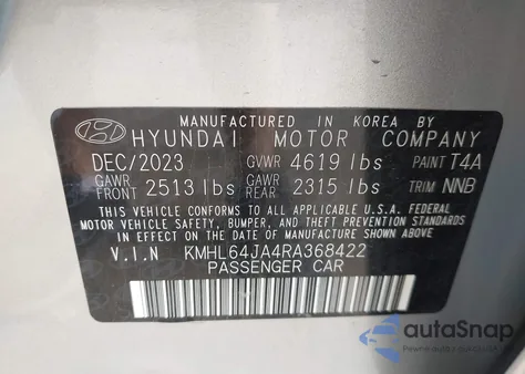 2024 Hyundai Sonata Sel from USA, damaged, VIN KMHL64JA4RA368422